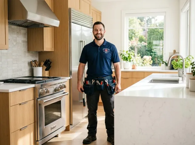 Appliance Repair Hero technician in a Applegate, CA kitchen after an appliance repair